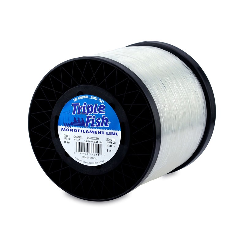 Triple Fish Monofilament Line, 150 lb / 68.0 kg Test, .051 in / 1.30 mm Dia, Clear, 5 lb / 2.26 kg Spool, 1575 yd / 1440 m - Image 1